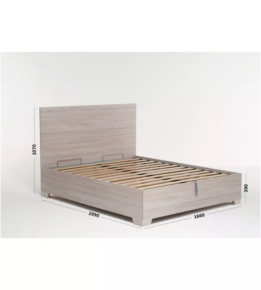 Letto matrimoniale 'hi box' olmo naturale con rete, contenitore e piedini 160x190 cm